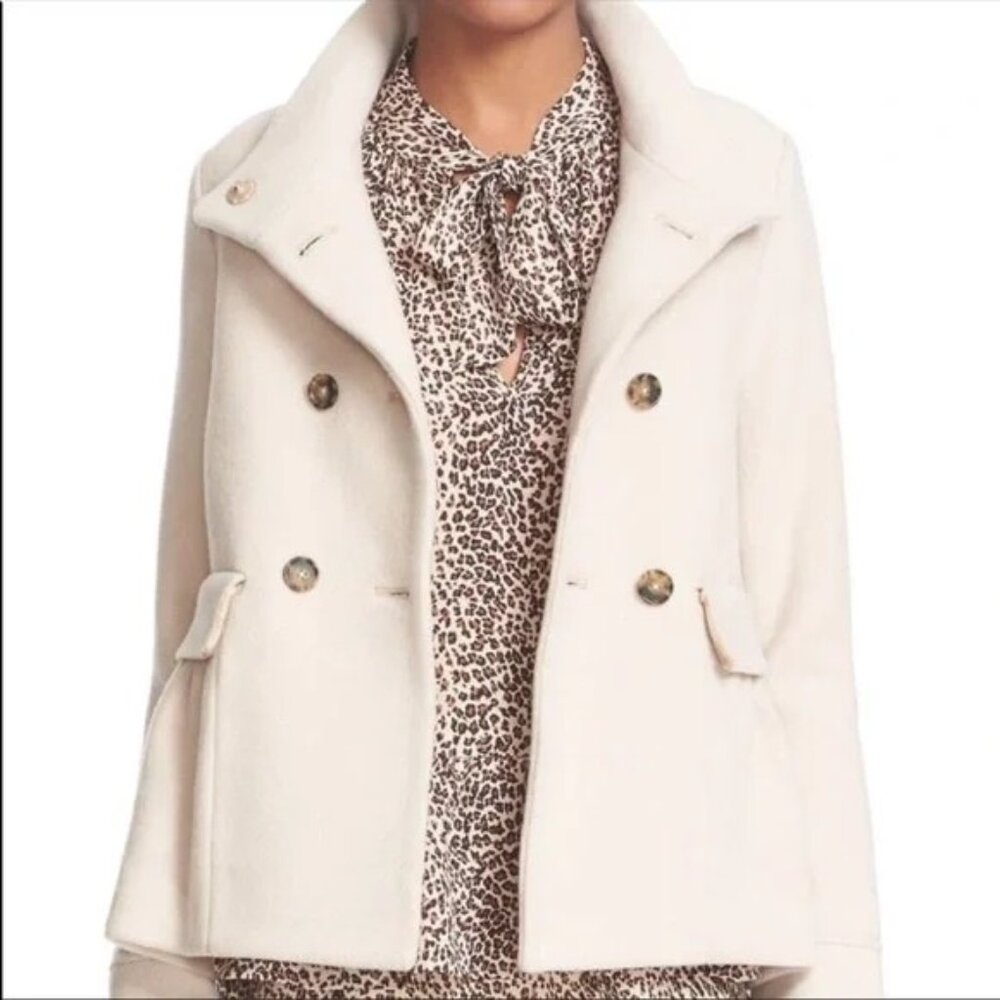 Joie Yara Wool Peacoat Peplum New Cream Ivory Beige M Military Officer Coat